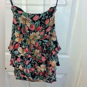 Nicole Miller Floral Ruffle Tiered skirt - Black Base with Pink & Peach Flowers